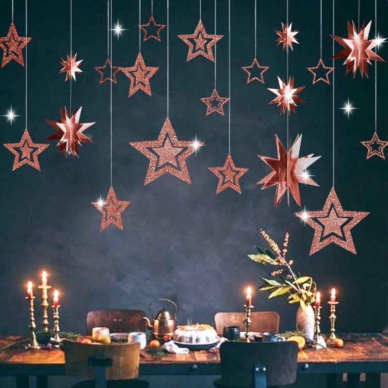 Rose Gold Star Garland Hanging Twinkle Little Star Decorations Glittery Party Supplies Baby Shower Birthday New Year Eve Graduation Bridal Bachelorette Ramadan Galaxy Theme Star Decor