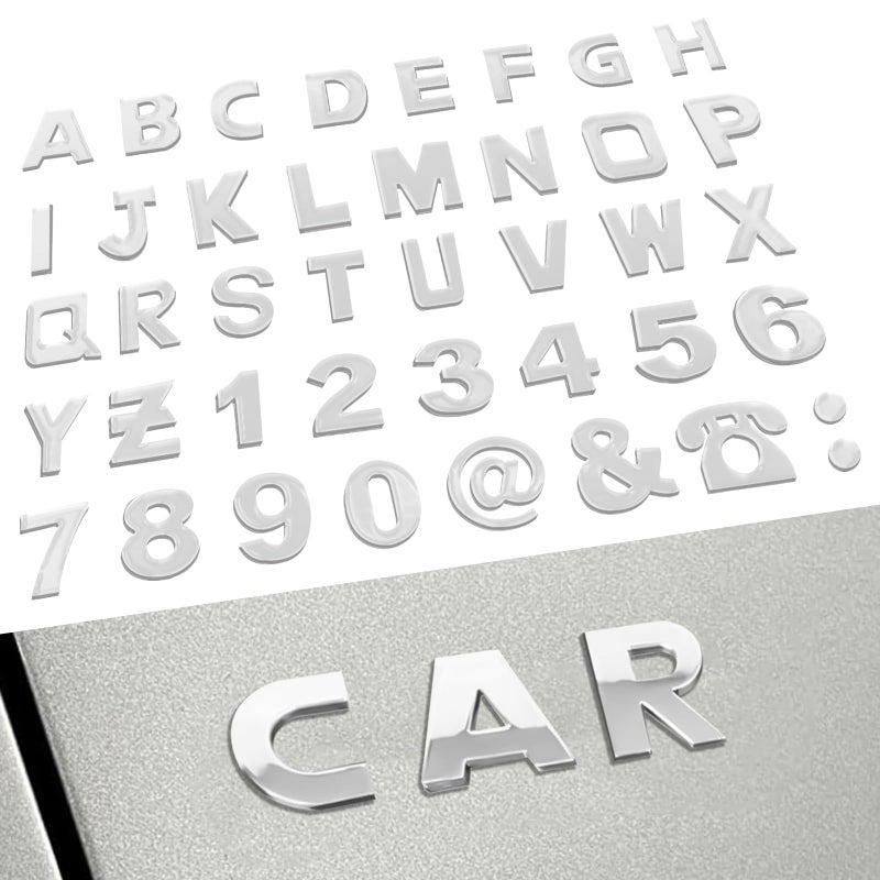 SWQS 40PCS Custom Car Decal, 3D Chrome Letters Emblem, DIY Adhesive Number Symbol Badge, Vehicle Logo Stickers and Decals for Car Side Rear Trunk and Wall Decor Outdoor, Automotive Accessories - Image 1