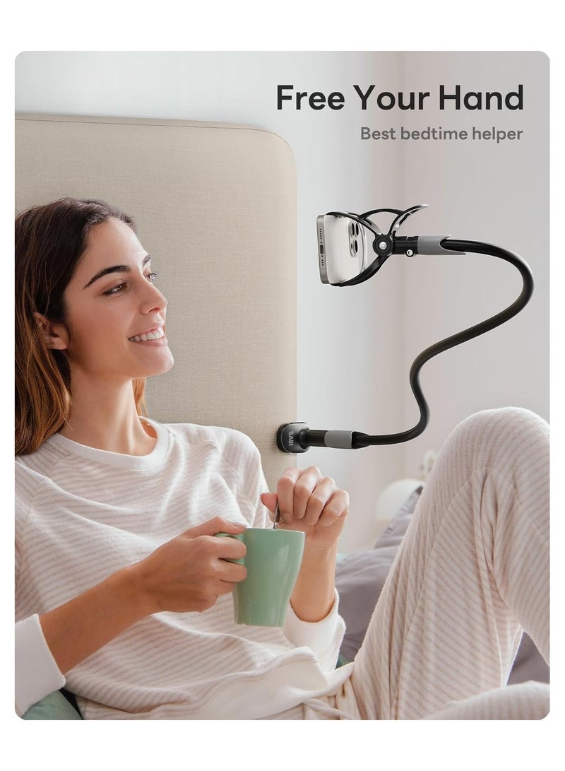 SAIJI Gooseneck Bed Phone Holder, Flexible Long Arm Phone Mount for Desk, Clip Bracket Clamp Stand, iPhone Stand, Mobile Cell Phone Stand Document Camera Nintendo Switch (Black) - Image 5
