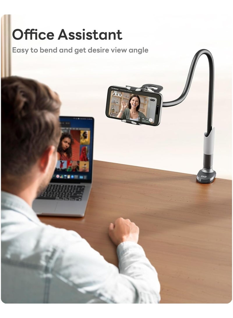 SAIJI Gooseneck Bed Phone Holder, Flexible Long Arm Phone Mount for Desk, Clip Bracket Clamp Stand, iPhone Stand, Mobile Cell Phone Stand Document Camera Nintendo Switch (Black) - Image 4
