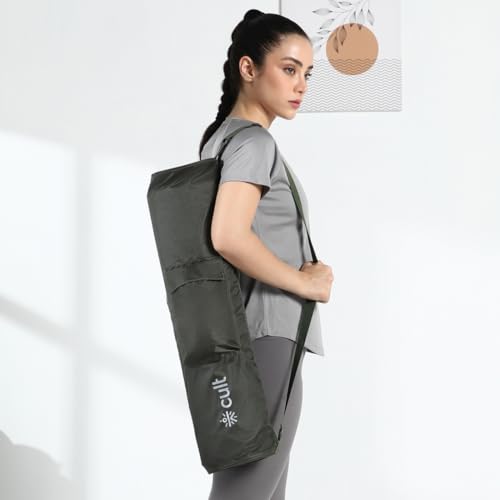 CULT Yoga Mat Carry Bag – Durable Polyester with Adjustable Shoulder Strap, Side Utility Pocket & Mesh Bottle Holder, Water-Resistant, Lightweight & Portable Cover – Fits Yoga Mats up to 6mm – Olive - Image 1