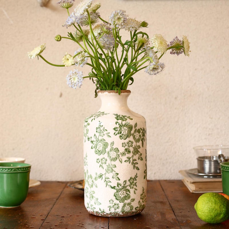 Ronasip 8" Retro Crackle Glaze Ceramic Vase Rustic Green Vases Decorative Vases Farmhouse Home Decor Vase Chinoiserie Vintage Flower Vases (Green, 8 Inches) - Image 2