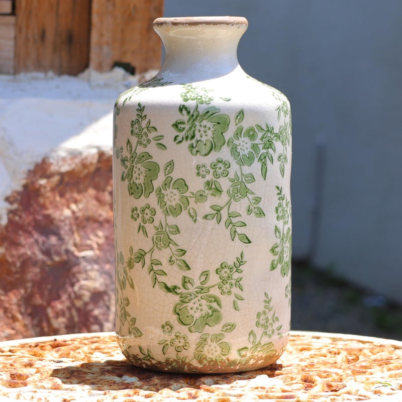 Ronasip 8" Retro Crackle Glaze Ceramic Vase Rustic Green Vases Decorative Vases Farmhouse Home Decor Vase Chinoiserie Vintage Flower Vases (Green, 8 Inches) - Image 1