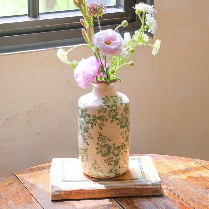Ronasip 8" Retro Crackle Glaze Ceramic Vase Rustic Green Vases Decorative Vases Farmhouse Home Decor Vase Chinoiserie Vintage Flower Vases (Green, 8 Inches) - Image 4