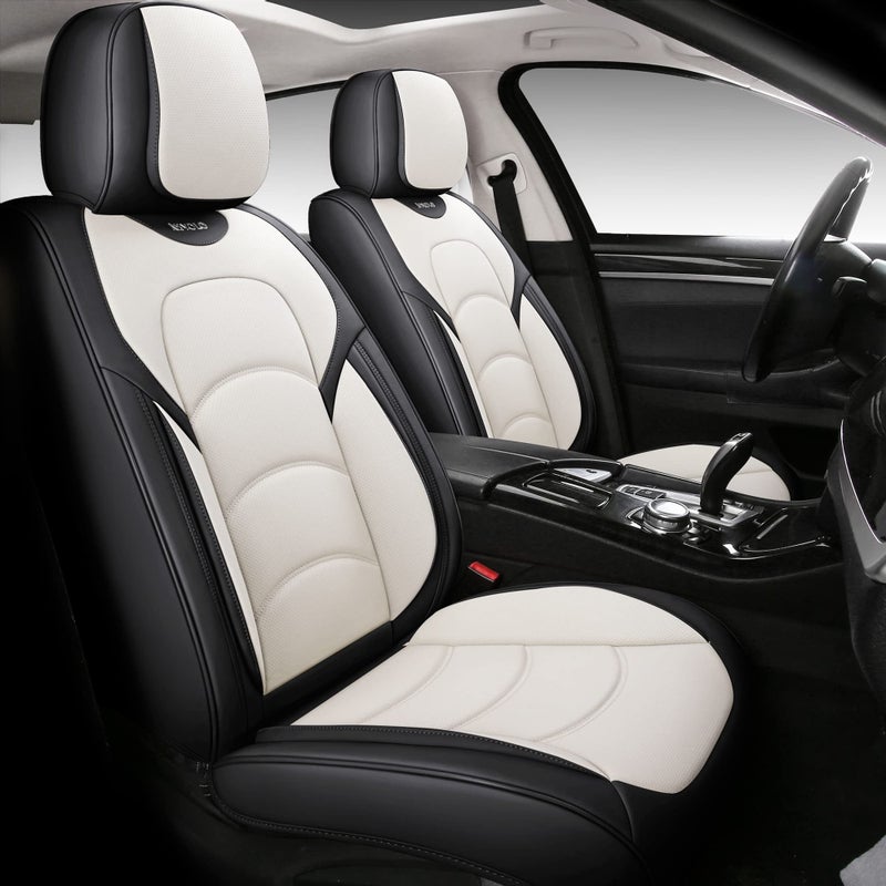 NS YOLO Full Coverage Car Seat Covers Universal Fit for Cars SUVs Pickup Trucks with Waterproof Leatherette in Automotive Vehicle Interior Accessories Black and White Full Set
