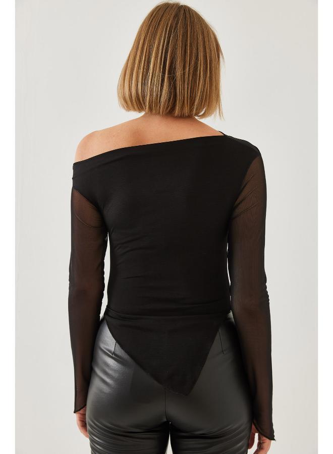 جينجر بلوزة ضيقة بكتف ساقط غير متماثل - Image 2