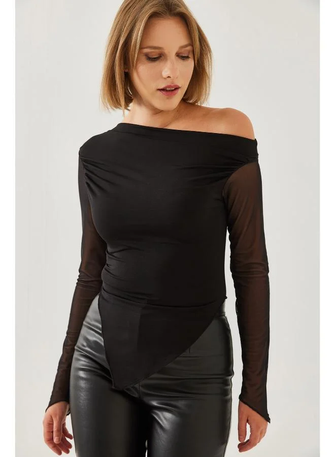 Ginger Assymetric Drop Shoulder Fitted Top