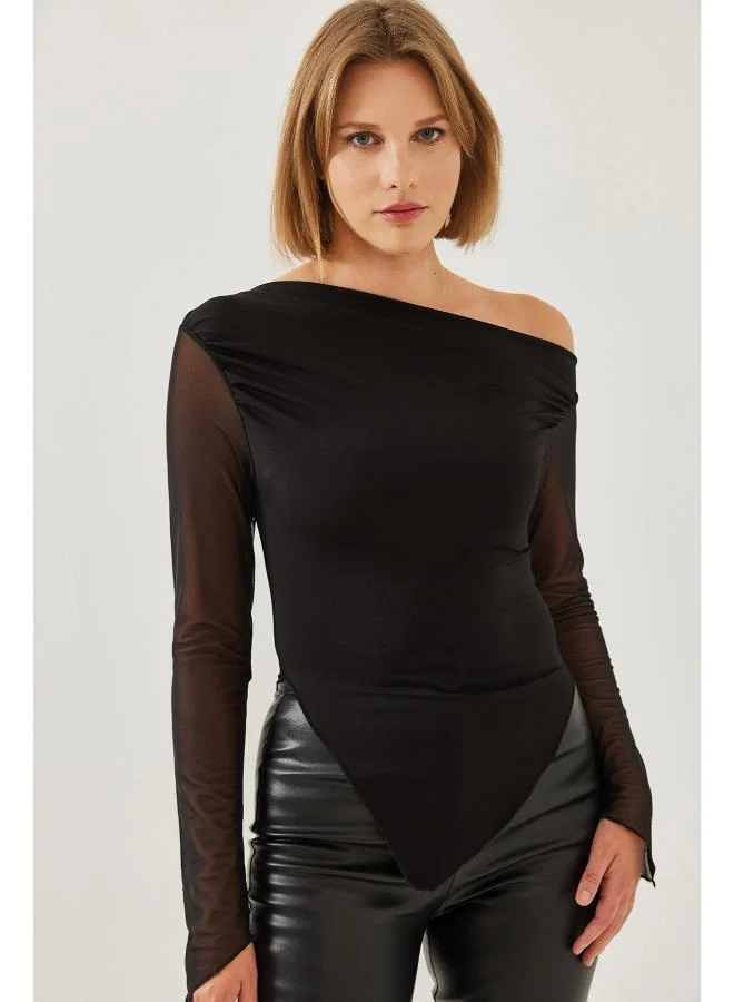 Ginger Assymetric Drop Shoulder Fitted Top