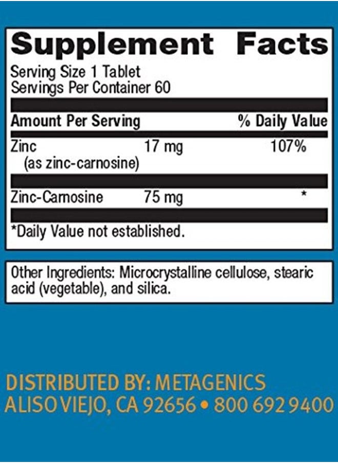 Metagenics - Zinlori 75 High Potency Zinc Carnosine Supplement to Help Relieve Minor Stomach Discomfort - 60 Tablets - Image 1