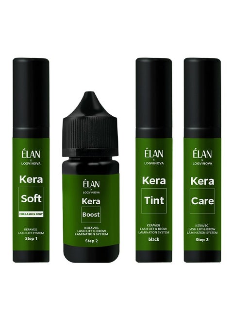 Elan KeraVEG Lash Lift and Brow Lamination Kit – Complete Vegan System – 2 in 1 Professional Eyebrow Lamination & Eyelash Lifting, Tinting, and Nourishing Kit – 4-Step Set, Eyelashes and Brows Perm Kit Made in Turkey