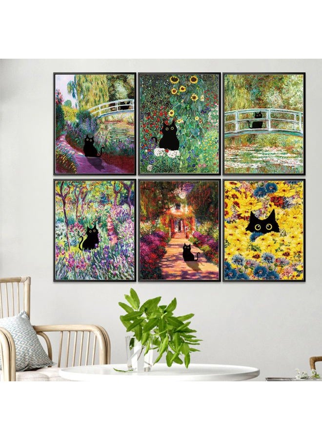 Dazoratix Cat Wall Art Poster - 9 Pcs Funny Black Animal Flower Prints Decor Aesthetic Cute Vintage Van Gogh Floral Gallery Artcat Pictures Painting for Bathroom Bedroom Home Living Room (Unframed) - Image 4