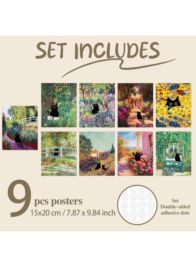 Dazoratix Cat Wall Art Poster - 9 Pcs Funny Black Animal Flower Prints Decor Aesthetic Cute Vintage Van Gogh Floral Gallery Artcat Pictures Painting for Bathroom Bedroom Home Living Room (Unframed) - Image 2