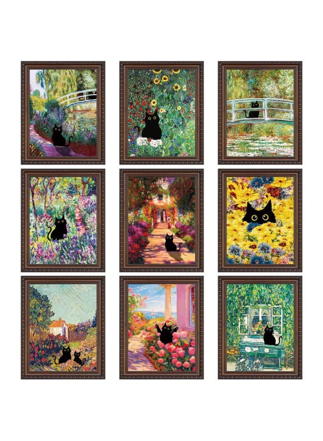 Dazoratix Cat Wall Art Poster - 9 Pcs Funny Black Animal Flower Prints Decor Aesthetic Cute Vintage Van Gogh Floral Gallery Artcat Pictures Painting for Bathroom Bedroom Home Living Room (Unframed) - Image 1