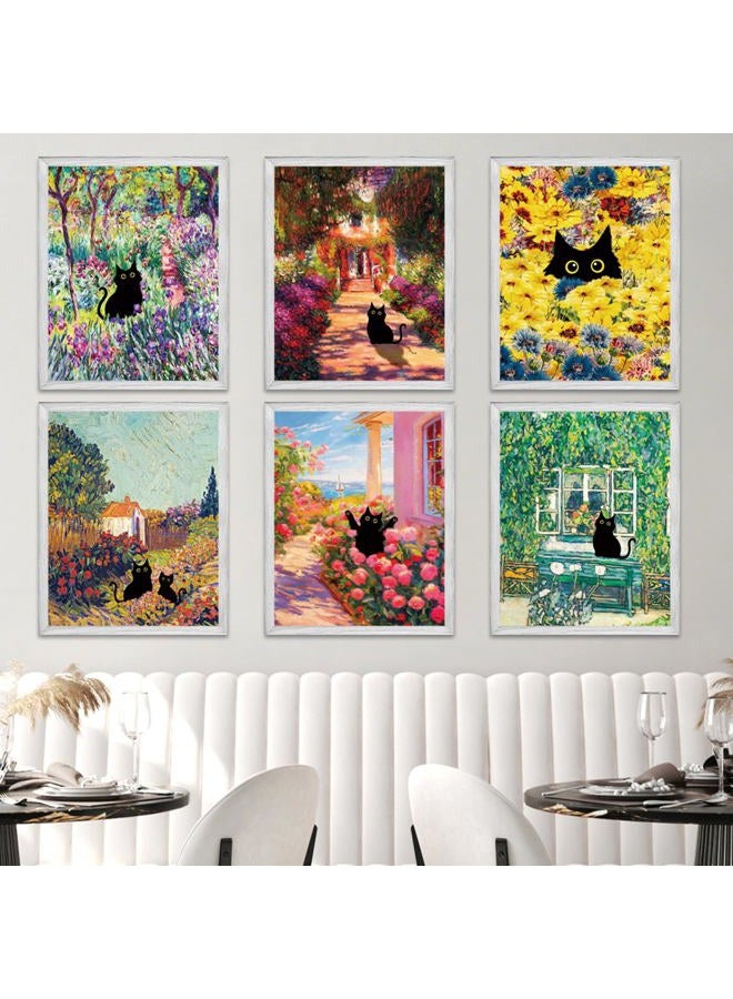 Dazoratix Cat Wall Art Poster - 9 Pcs Funny Black Animal Flower Prints Decor Aesthetic Cute Vintage Van Gogh Floral Gallery Artcat Pictures Painting for Bathroom Bedroom Home Living Room (Unframed) - Image 5