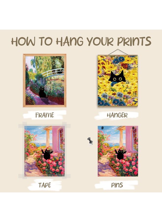 Dazoratix Cat Wall Art Poster - 9 Pcs Funny Black Animal Flower Prints Decor Aesthetic Cute Vintage Van Gogh Floral Gallery Artcat Pictures Painting for Bathroom Bedroom Home Living Room (Unframed) - Image 3