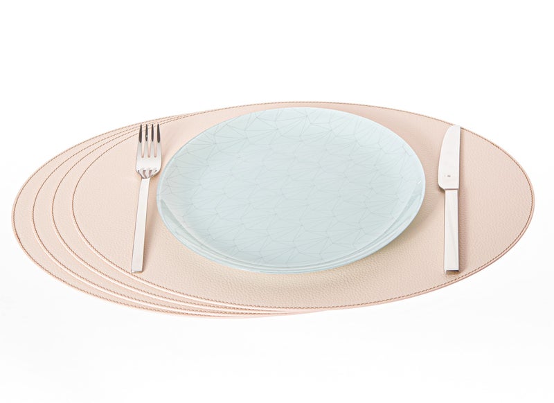Nikalaz Oval Placemats Set Pack of 4 Recycled Leather Table Mats 18 x 13 inches 457 x 33 Centimeters Kitchen Dining Table Dcor by Nikalaz Beige  Creamy White
