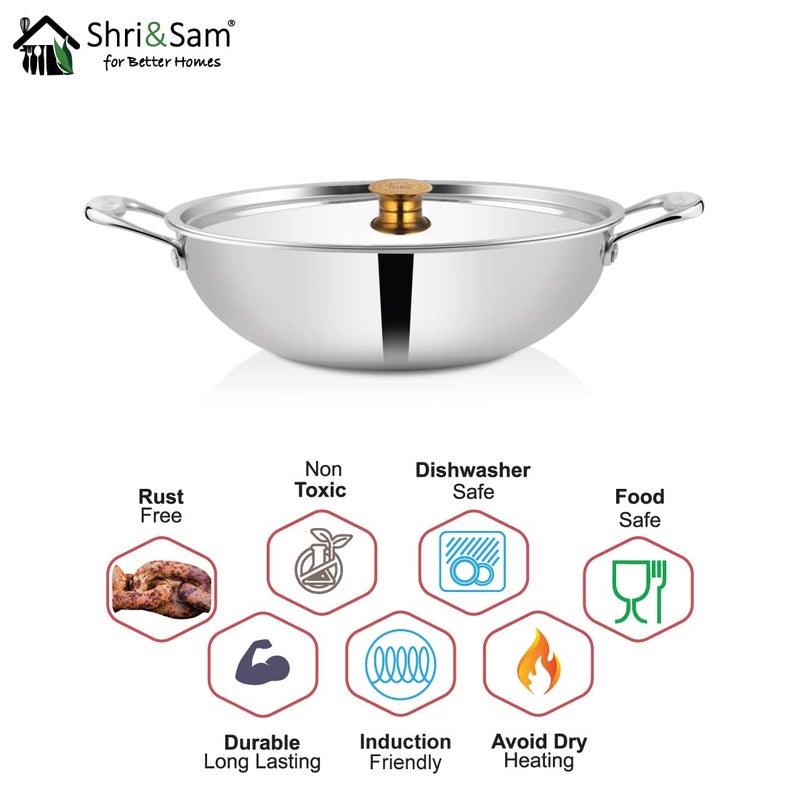 Shri & Sam Kadhai with Stainless Steel Lid - Triplica (24 CM)  - Image 4