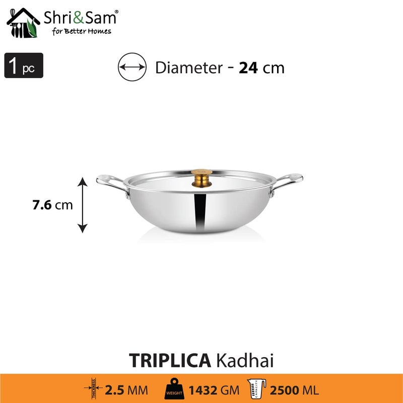 Shri & Sam Kadhai with Stainless Steel Lid - Triplica (24 CM)  - Image 3