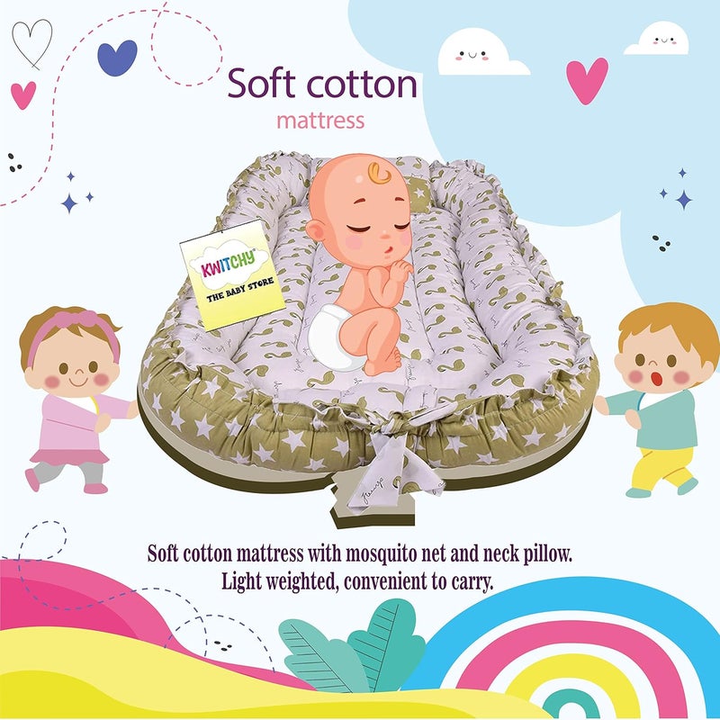Kwitchy Kwitchy Baby Bedding Combo for New Born Cushioned Mattress Bed Sleeping Bag Cum Carry Wrapper 06 Months Green 2PCS Set  - Image 3