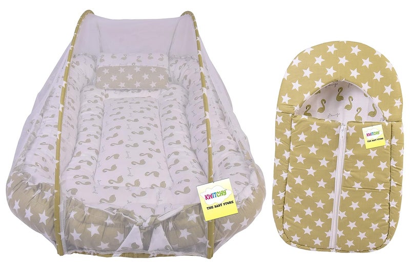 Kwitchy Kwitchy Baby Bedding Combo for New Born Cushioned Mattress Bed Sleeping Bag Cum Carry Wrapper 06 Months Green 2PCS Set  - Image 1