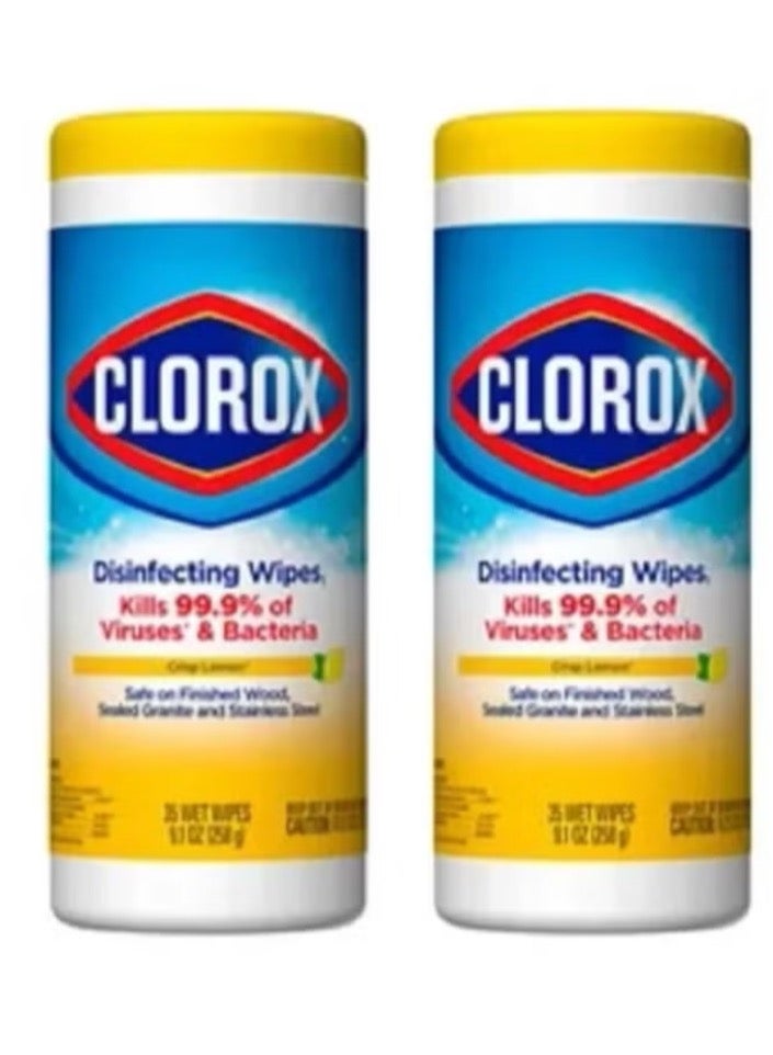 كلوركس عبوات مناديل مبللة مطهرة من الجراثيم بمزيج من الليمون من عبوتين × 35 منديلاً بإجمالي 70 قطعة 516جرام - Image 1