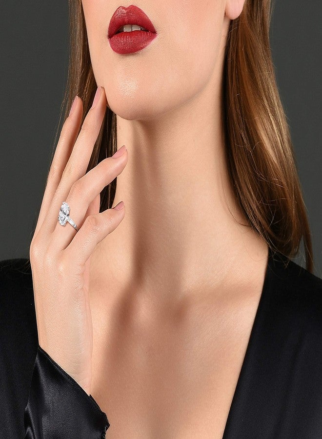 Savlano 18K Gold Plated Oval Cut Cubic Zirconia 3 Stone Wedding Engagement Women Statement Ring (7) - Image 4