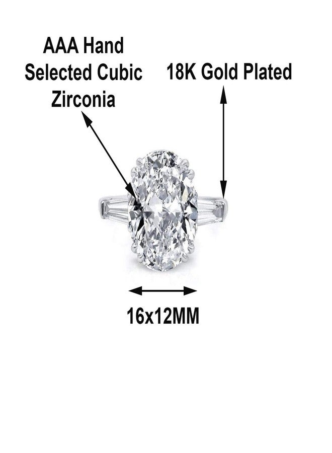Savlano 18K Gold Plated Oval Cut Cubic Zirconia 3 Stone Wedding Engagement Women Statement Ring (7) - Image 2