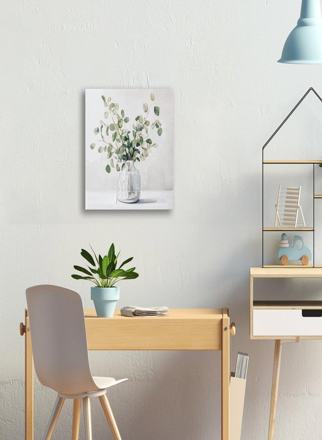 JolyWell Eucalyptus Hand painted Canvas Wall Art, Eucalyptus Plant Painting Art Decor,Sage Green Botanical Canvas Print,Bathroom Pictures Rustic Wall Decor.Nature Flower Painting Artwork for Bedroom 12"x12" - Image 5