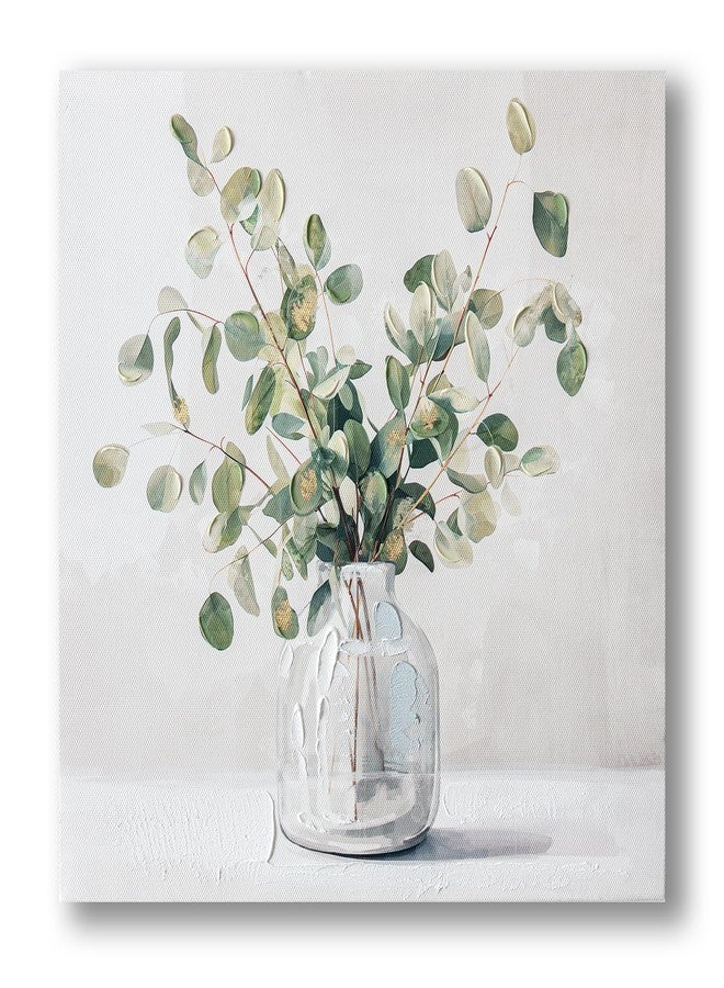 JolyWell Eucalyptus Hand painted Canvas Wall Art, Eucalyptus Plant Painting Art Decor,Sage Green Botanical Canvas Print,Bathroom Pictures Rustic Wall Decor.Nature Flower Painting Artwork for Bedroom 12"x12" - Image 1