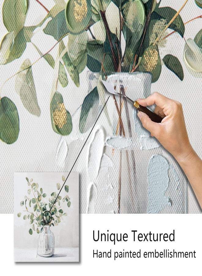 JolyWell Eucalyptus Hand painted Canvas Wall Art, Eucalyptus Plant Painting Art Decor,Sage Green Botanical Canvas Print,Bathroom Pictures Rustic Wall Decor.Nature Flower Painting Artwork for Bedroom 12"x12" - Image 2