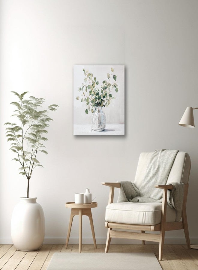 JolyWell Eucalyptus Hand painted Canvas Wall Art, Eucalyptus Plant Painting Art Decor,Sage Green Botanical Canvas Print,Bathroom Pictures Rustic Wall Decor.Nature Flower Painting Artwork for Bedroom 12"x12" - Image 4