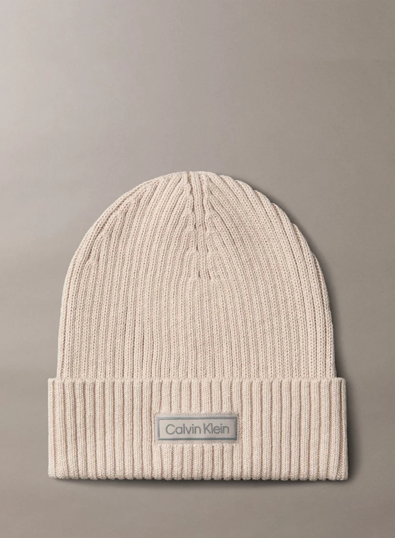CALVIN KLEIN Logo Patch Chunky Rib Beanie