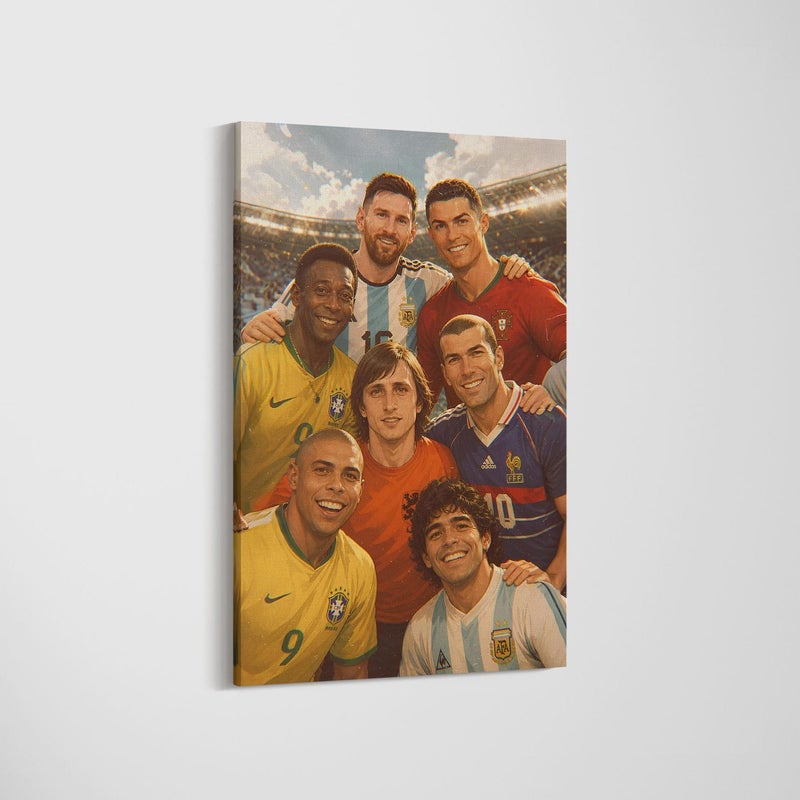 ARS Framed Canvas Abstract Painting Print of Football Legends Collage Canvas Wall Art, All-Time Greats Soccer Poster, Messi Ronaldo Maradona Pele Print, World Cup Icons, World Cup 2026, Wall Art Print Wall Decor for Office Living Room Bedroom Gifting - Image 1