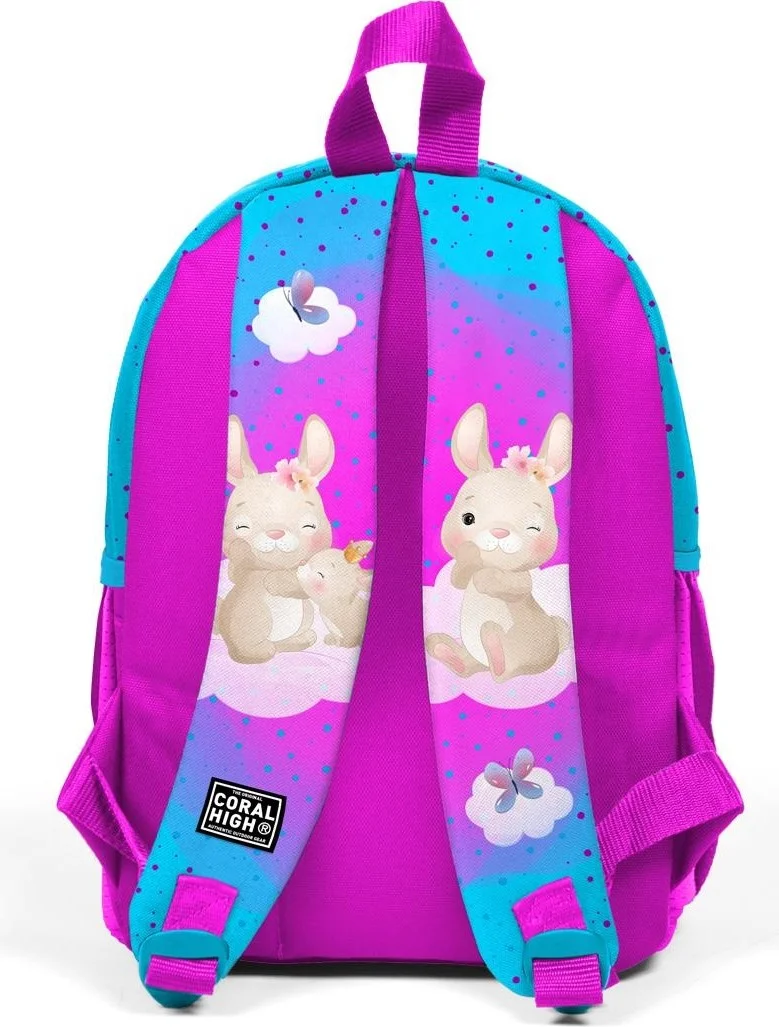 كورال هاي Tiny Nest Backpack Blue Pink Rabbit Patterned Two Compartments 23536