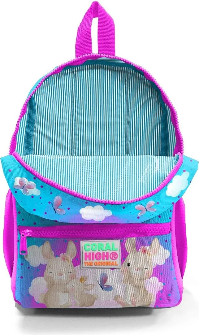 كورال هاي Tiny Nest Backpack Blue Pink Rabbit Patterned Two Compartments 23536
