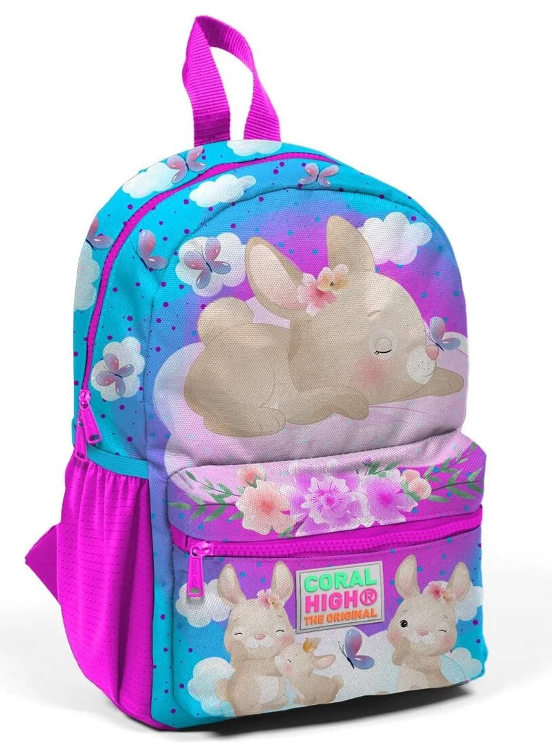 كورال هاي Tiny Nest Backpack Blue Pink Rabbit Patterned Two Compartments 23536