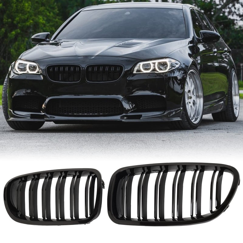 BILLDIO F10 Grille Front Kidney Grille Double Slats Glossy Black Compatible with 20102017 BMW 5 Series F10 F11 F18 Sedan 520i 528i 535d 535i 550i 520i ABS Gloss Black Kidney Grill