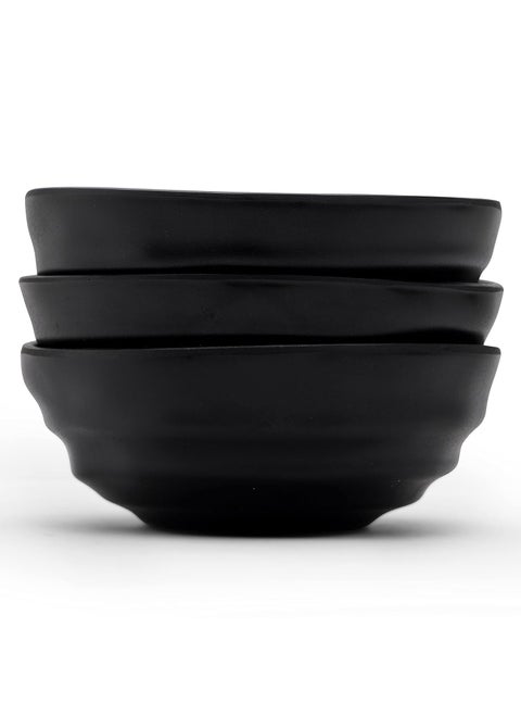 Smart Dinning Unbreakable Bowls Set Melamine Medium 500 ml 3 Pieces Black Matt Finish