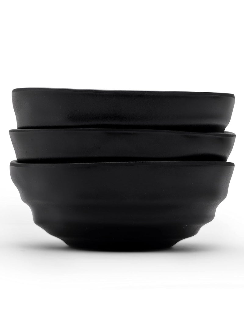 Smart Dinning Unbreakable Bowls Set Melamine Medium 500 ml 3 Pieces Black Matt Finish