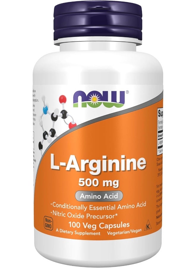now L-Arginine 500 Mg, 100 Capsules - Image 1