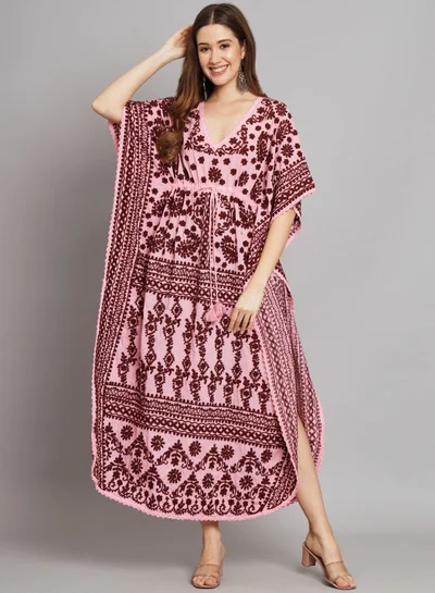 Alaya Hand Embroidered Cotton Chikan Kaftan-AL2558
