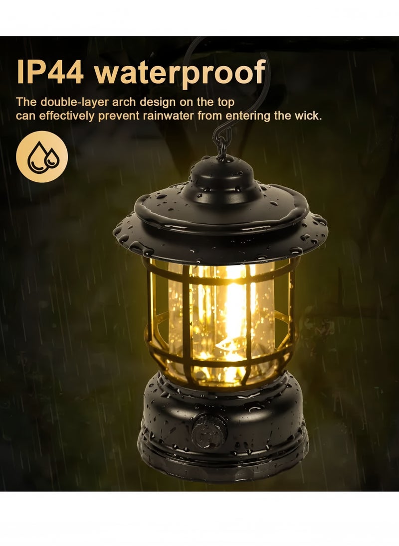 Lee Yon Retro LED Camping Lantern Rechargeable Warm Light Dimmable Type C Camping Lights for Tents Outdoor Power Outages Hiking Emergency Fishing, 18.5*11.8*11.8cm, Black  - Image 2