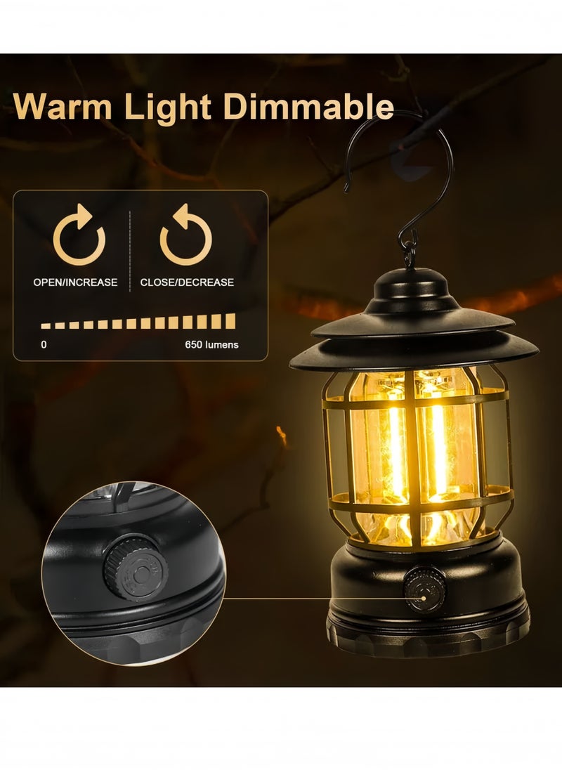 Lee Yon Retro LED Camping Lantern Rechargeable Warm Light Dimmable Type C Camping Lights for Tents Outdoor Power Outages Hiking Emergency Fishing, 18.5*11.8*11.8cm, Black  - Image 3