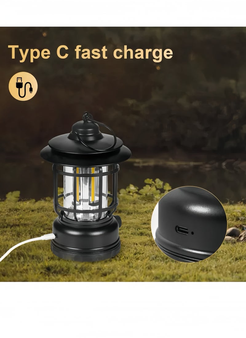 Lee Yon Retro LED Camping Lantern Rechargeable Warm Light Dimmable Type C Camping Lights for Tents Outdoor Power Outages Hiking Emergency Fishing, 18.5*11.8*11.8cm, Black  - Image 4
