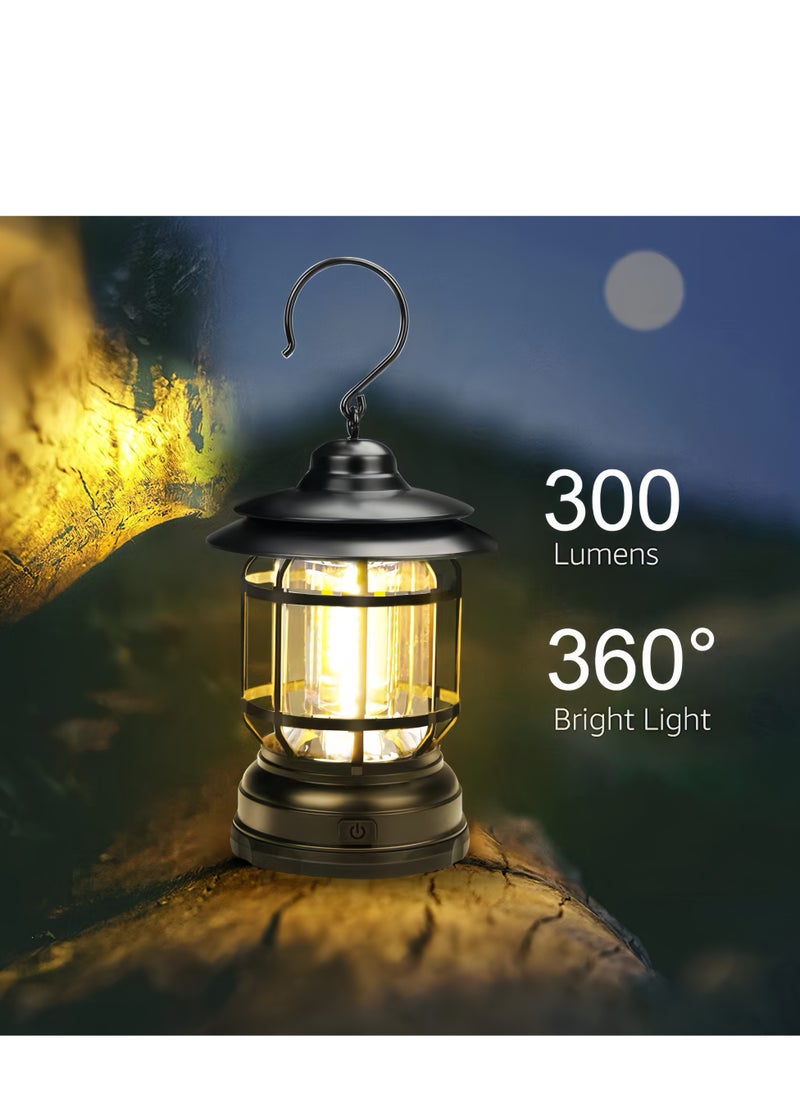 Lee Yon Retro LED Camping Lantern Rechargeable Warm Light Dimmable Type C Camping Lights for Tents Outdoor Power Outages Hiking Emergency Fishing, 18.5*11.8*11.8cm, Black  - Image 5