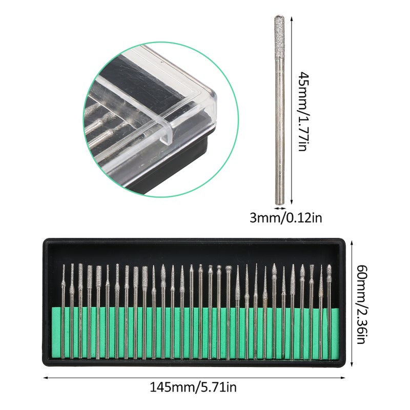 30Pcs Diamond Burr Bits Carving Drill Bits Diamond Burr Bits Drill Kit for Rotary Tool Metal Woodworking Router Grinding Engraving Carving 1/8''(3mm) Shank - Image 5