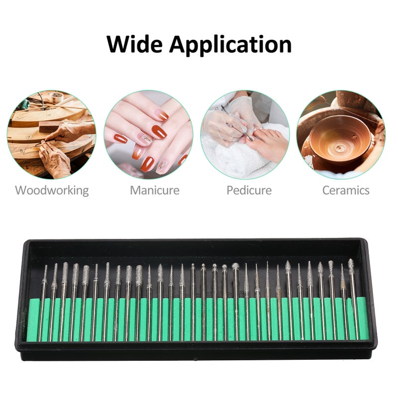 30Pcs Diamond Burr Bits Carving Drill Bits Diamond Burr Bits Drill Kit for Rotary Tool Metal Woodworking Router Grinding Engraving Carving 1/8''(3mm) Shank - Image 4