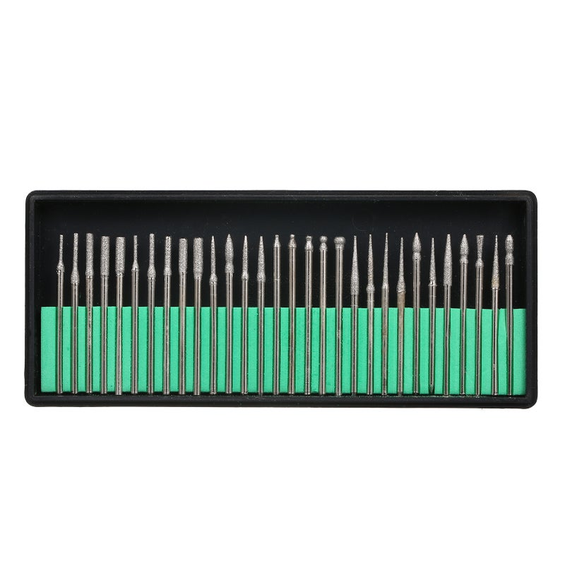 30Pcs Diamond Burr Bits Carving Drill Bits Diamond Burr Bits Drill Kit for Rotary Tool Metal Woodworking Router Grinding Engraving Carving 1/8''(3mm) Shank - Image 1