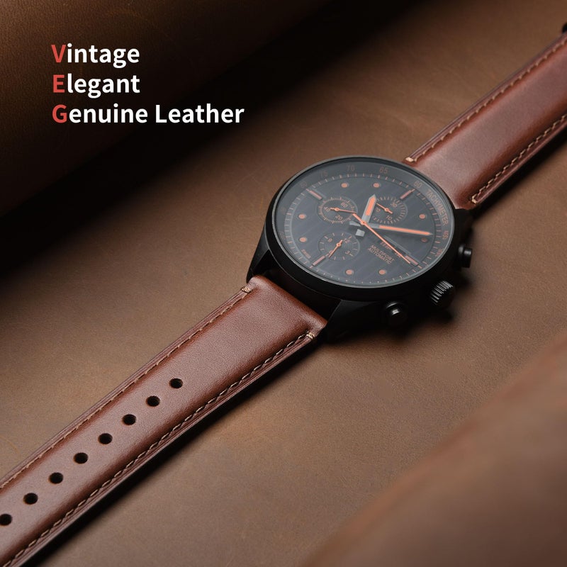 Fullmosa Leather Watch Bands for Men, 22mm 20mm 18mm Quick Release Watch Bands Strap - Burnished Band Vintage Wristband with Stainless Steel Metal Clasp - Image 3