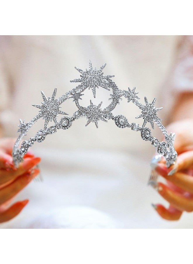 GORTIN Star Moon Crown Headband Silver Bride Wedding Headband Rhinestone Tiara Goddess Headpiece Bridal Hair Accessories for Women - Image 5